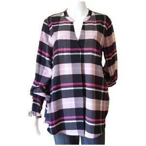 Lord&Taylor plaid blouse long sleeve pink black size m